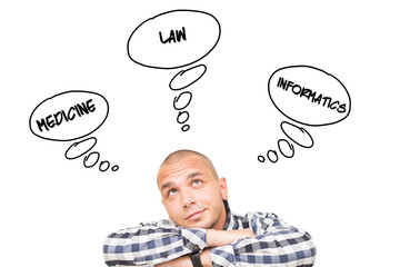 Young man thinking about fields of study