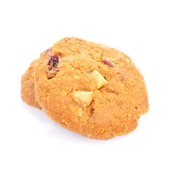 Oatmeal cookies with raisin on a white background