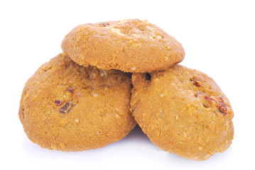 Oatmeal cookies with raisin on a white background