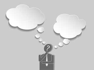 Businessman thinking with speech bubble.Concept of choice.