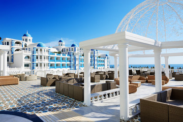 Fototapeta premium The terrace and building of luxury hotel, Antalya, Turkey