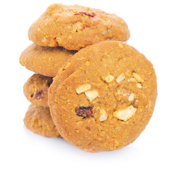 Oatmeal cookies with raisin on a white background