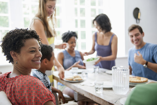 Family having meal together