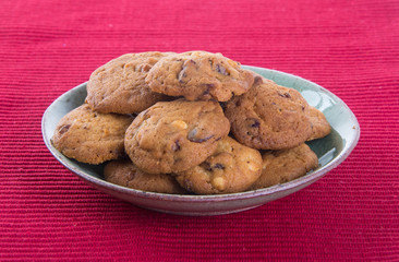 Chocolate chips cookies on background