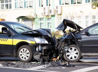 Crashed cars accident at city road