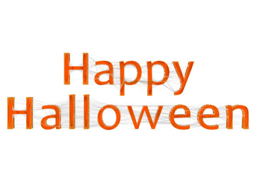 Happy Halloween connected by spider webs.