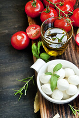 Italian Cooking Ingredients, Mozzarella, Basil, Olive Oil and Ch