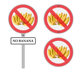 Circle prohibited sign for no banana allowed ,Isolated on white