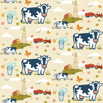 Farm cows seamless pattern