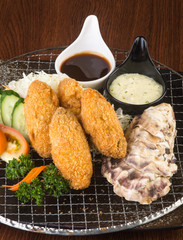 japanese cuisine. tempura seafood on the background