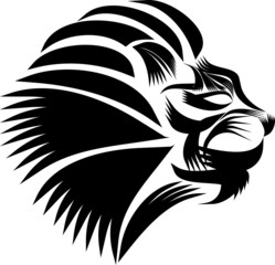 black and white lion's head