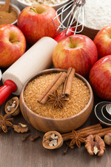 Fototapeta na wymiar ingredients for baking apple pie, vertical