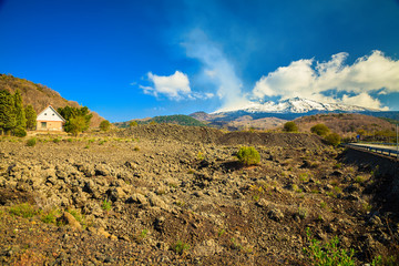 Small house near volcano Etna