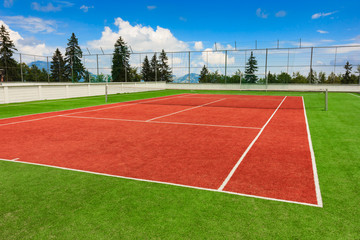 Synthetic outdoor tennis court