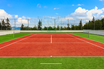 Synthetic outdoor tennis court