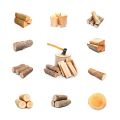 Great collection of firewood on white background.