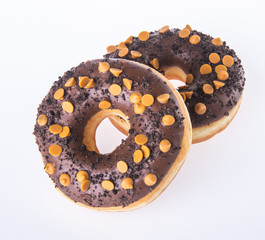 chocolate donuts on a white background