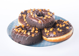 chocolate donuts on a white background