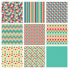 Seamless retro geometric hipster background set.