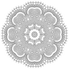 Circle lace ornament, round ornamental geometric doily pattern,