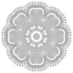 Circle lace ornament, round ornamental geometric doily pattern,