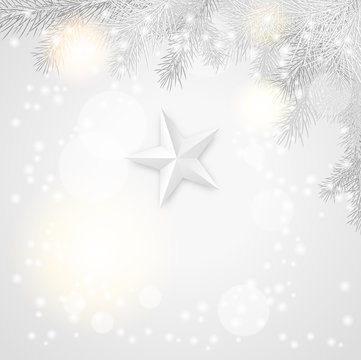 gray christmas background with branches and star