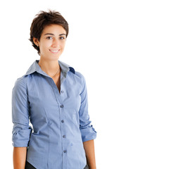 Smiling woman on white background