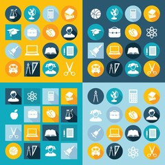 Set of education icons in flat style with long shadows