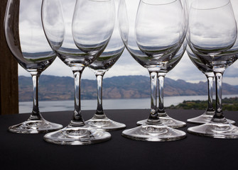 View through wineglasses.