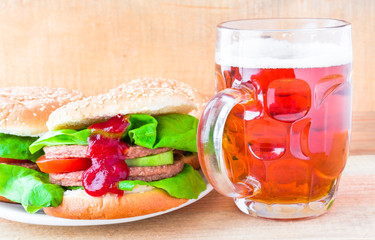 delicious beef hamburger mug beer