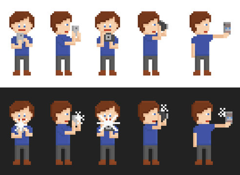 pixel art set of person making pictures