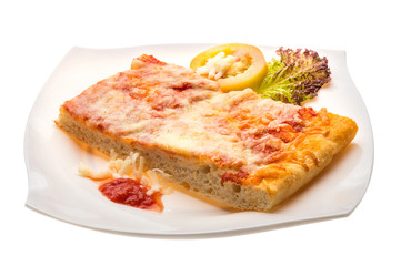 Pizza with tomato sauce and mozarella