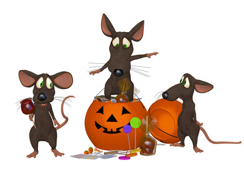 funny cartoon mouse celebrating Halloween