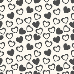 Heart shape vector seamless pattern. Black and white colors