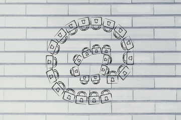 email symbol made of locks: internet security and confidential i