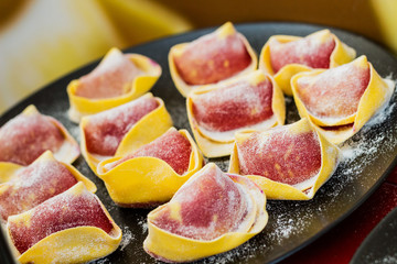 Raw tortellini for cooking