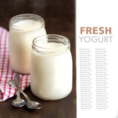 Jars of fresh natural yogurt