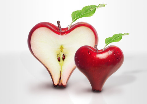 Red Apple heart love with slices two