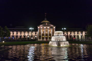 kurhaus in wiesbaden germany at night