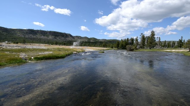 Wide angle shot of Firehole River Yellowstone National Park