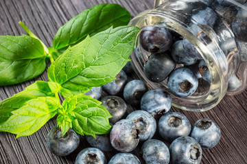 Blueberry on wooden board