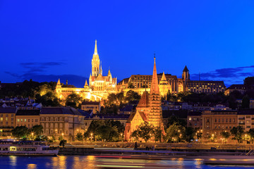 Fototapeta na wymiar Night View with Matthias Church in Budapest, Hungary
