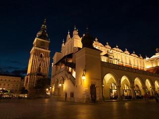 Sukiennice and Town Hall Tower in Krakow by night