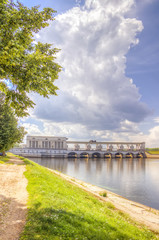 Fototapeta na wymiar Hydroelectric panorama Volga Uglich