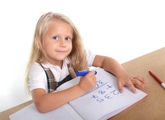 schoolgirl happy adding numbers children education concept