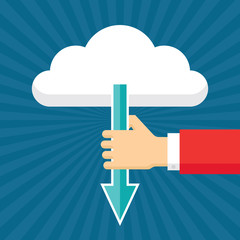 Human Hand with Arrow and Cloud - Flat Style Design