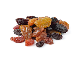 Dried raisins on a white background