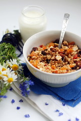 Homemade granola with milk