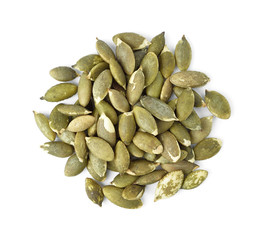 Pumpkin seeds on a white background