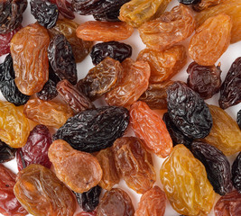 Close up of mixed dried raisin.